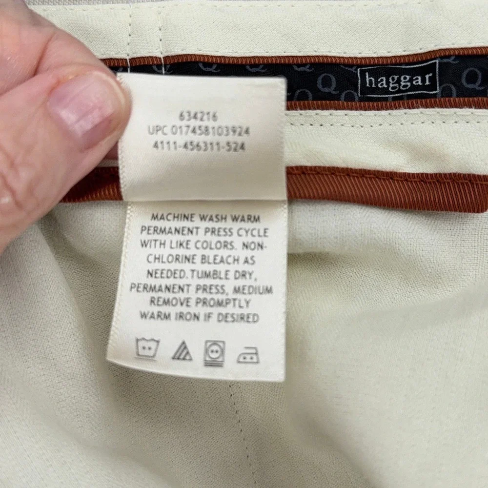 Haggar Mens Pleated Casual Pants Tan Khaki Size 40x27 Polyester Linen Blend‎